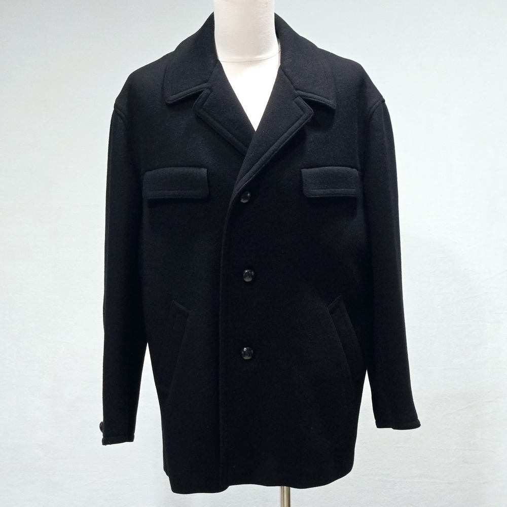 Bogner Jacket Pea Coat Mens Black Plaid Lined‎ Size 44R Vintage Wool Button